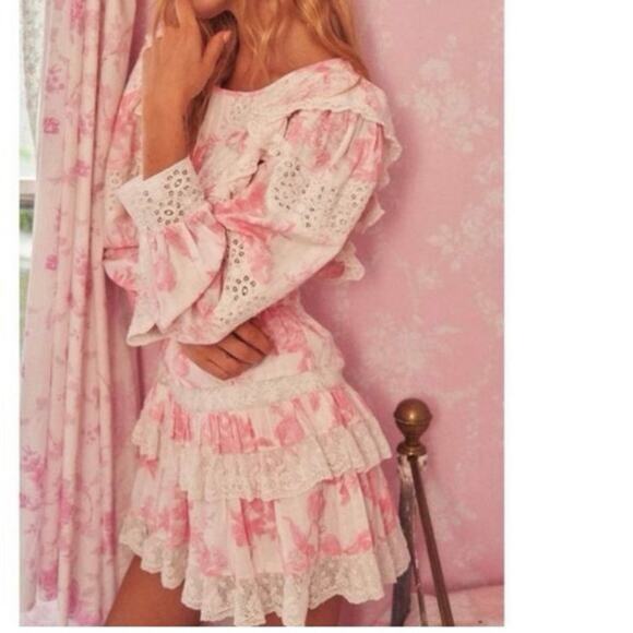 LoveShackFancy Santorini Dress in White & Pink Size XS - Picture 8 of 9